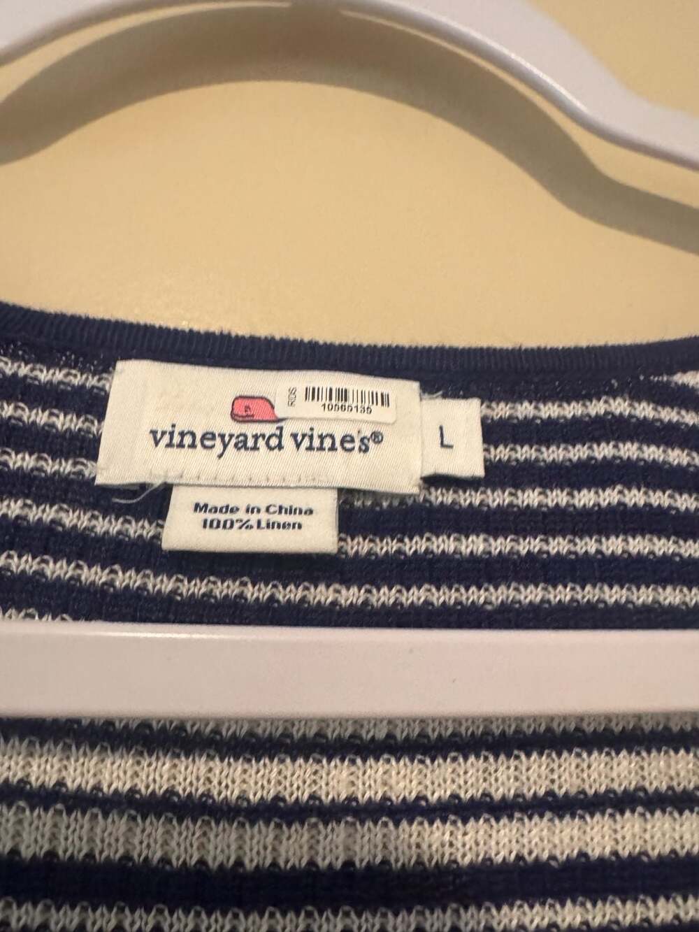 Vineyard Vines Navy White Striped V-Neck Linen Sweater Size L
